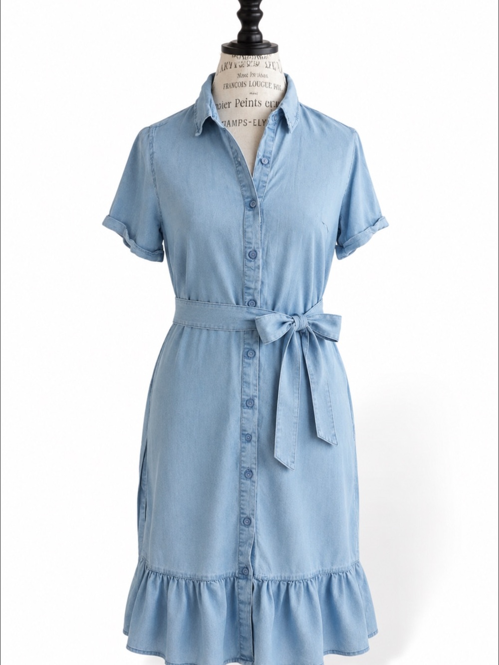 Japna Chambray Button Front Tie Waist Dress.  Size M